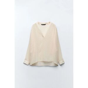 NWT ZARA Cream Sheer Rhinestone Blouse Long Sleeves V Neck 8559/838/942